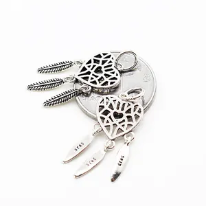 Herz Traumfänger Anhänger aus S925 Sterlingsilber mit Federquasten für DIY Schmuck