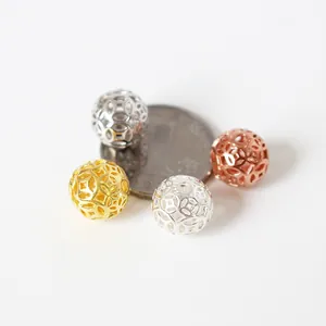 Hollow S925 sterling silver coin pattern beads in gold silver rose gold and white gold
