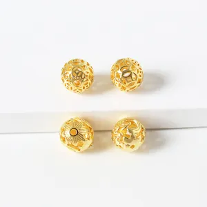 Set of four S925 sterling silver hollow gold beads with vintage coin floral patterns