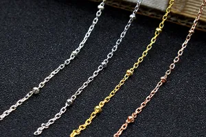 Detailed macro view of S925 silver satellite chains in silver gold and rose gold colors