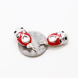 S925 sterling silver Daruma charms with red enamel and Fu character next to coin