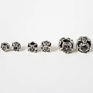 S925 Sterling Silver Retro Flower Square Spacer Beads Vintage Oxidized Floral Loose Beads For DIY Jewelry Making Necklaces