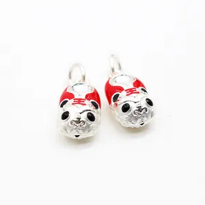 S925 sterling silver tiger head pendant with red and black enamel Chinese zodiac charm
