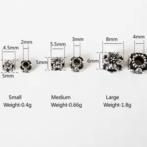 S925 sterling silver vintage flower cube beads in three sizes for DIY jewelry making