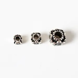 Three sizes of vintage silver hollow floral beads for DIY jewelry making and bracelets