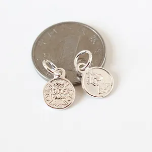 Pendentif en argent sterling S925 style pièce vintage Reine Elizabeth pour bijoux DIY