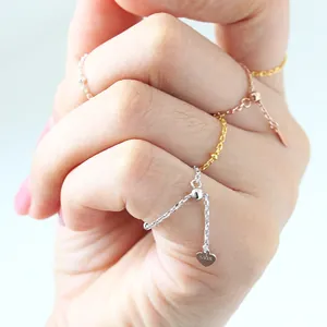 S925 Sterling Zilver Verstelbare Kettingring Minimalistische Kwastjesring Hart Waterdruppel Hanger Vingersieraden Voor Dames