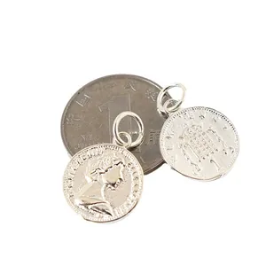Pendentif pièce Reine Elizabeth en argent S925 avec crochet pour perlage artisanal DIY