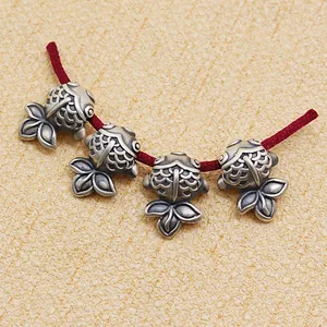 999 Sterlingsilber Goldfisch Karpfen Perlen Für Die Schmuckherstellung 3D Hartsilber Glücksfisch Zwischenperlen Antik Vintage DIY Charms