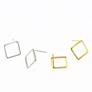 Minimalistische 925 Sterling Zilver Holle Vierkante Oorknopjes Geometrisch Klein Goud Zilver Stift Vrouwen Sieraden Cadeau