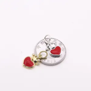 Pendentifs cœur et couronne en argent S925 émail rouge avec pièce pour comparer la taille