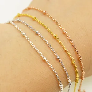 S925 sterling silver beaded cable chain for DIY bracelets in silver, gold, and rose gold