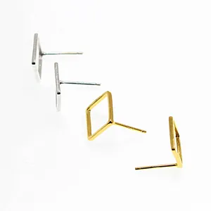 Minimalistische S925 sterling zilveren vierkante holle oorknopjes in goud en zilver