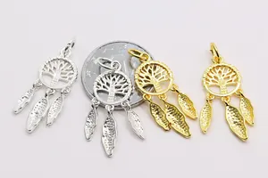 Macro shot of S925 sterling silver Tree of Life charm pendant with size reference coin