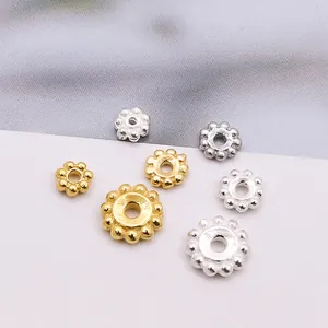 Perles d'Espacement en Argent Sterling S925 Bord Torsadé Pour Création de Bijoux DIY Forme de Fleur Métal Rondes