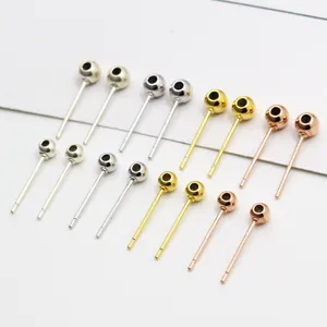 S925 sterling silver ball stud earring components in silver, gold, and rose gold finishes