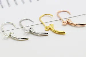 Macro shot of S925 sterling silver leverback earrings hooks in four metal finishes