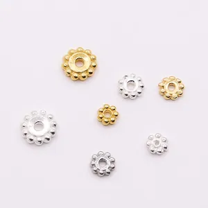 Perles d'espacement plates en argent sterling S925 avec bord perlé pour bijoux DIY