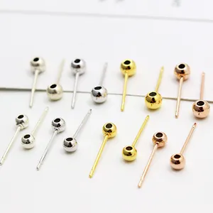 S925 sterling silver ball head ear studs in silver gold and rose gold for DIY jewelry