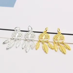 Set of four S925 sterling silver dreamcatcher pendants with Tree of Life and feathers