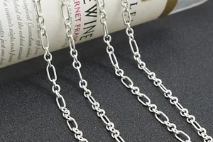 Macro view of four assorted S925 sterling silver chains for DIY jewelry making