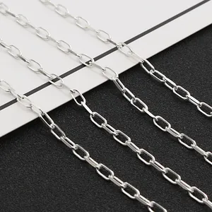 Chaîne Trombone en Argent Sterling 925 Accessoires de Création Bijoux DIY Chaîne à Maillons Rectangulaires pour Hommes Femmes
