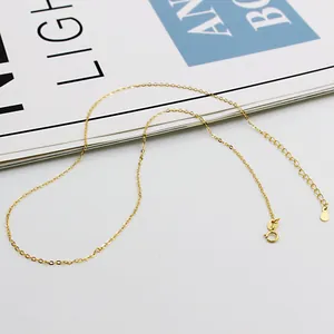 Polished S925 sterling silver golden cable chain necklace with adjustable lobster clasp