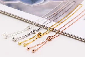 Close-up of adjustable S925 sterling silver box chain bracelets in four metallic colors