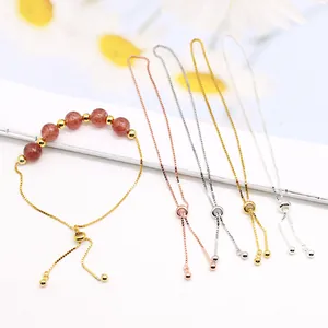 925 Sterling Silver Adjustable Box Chain Bracelet For DIY Jewelry Making Slider Bead Chain Gold Rose Gold Plated Accessory
