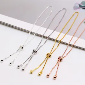 Adjustable S925 sterling silver box chain bracelets in four colors with sliding bead clasps