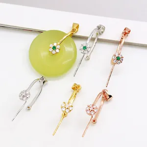 Connettore per Chiusura a Gancio in Argento Sterling S925 Con Zircone a Fiore per Creazione Gioielli DIY Supporto Pendente