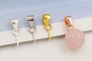 Detailed view of S925 sterling silver bead pendant clasps in four metallic finishes