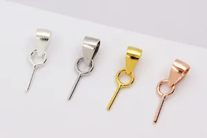 Detail of S925 sterling silver bead pendant clasps in silver, gold, and rose gold finishes