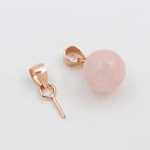 S925 sterling silver rose gold pendant bail with pink spherical gemstone for DIY jewelry