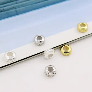 S925 sterling silver wheel spacer bead with cubic zirconia for DIY bracelets
