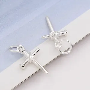 S925 sterling silver cross sword pendant with hanging ring for DIY necklace and jewelry