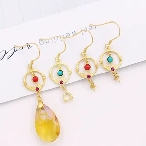 925 Sterling Silver Gold Plated Earring Hooks DIY Jewelry Making Findings Bamboo Design With Red Green Beads Vintage Earrings Components
