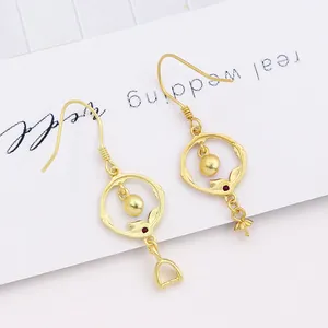 S925 silver gold-plated DIY earring hooks with bird charms and red stones