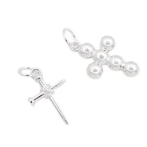 S925 sterling silver cross pendants including polished bead and nail design styles
