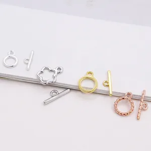 Flower and twisted S925 sterling silver OT toggle clasps in silver gold and rose gold