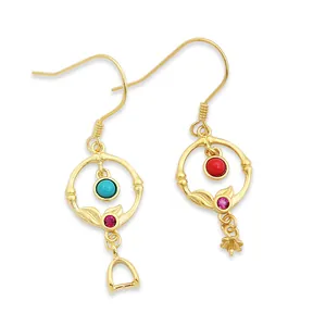 Vintage S925 sterling silver gold-plated drop earrings with turquoise and coral stones