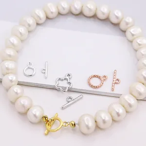 S925 sterling silver flower toggle clasps with twisted OT buckle for pearl jewelry DIY