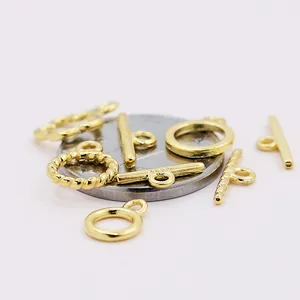 S925 sterling silver flower toggle clasp set with twist texture for DIY jewelry making