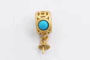 Detailed S925 silver gold-plated connector with turquoise and hollow coin pattern