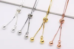 Adjustable S925 sterling silver box chains in silver, gold, rose gold and black finishes