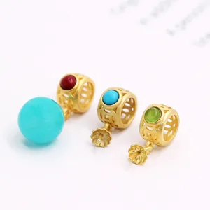 925 Sterling Silver Gold Plated Hollow Coin Design DIY Jewelry Finding Pendant Clasp Connector For Pearl Bead Mounting