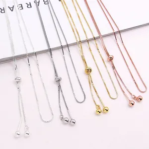 925 Sterling Silver Adjustable Box Chain Necklace With Slider Clasp Gold Silver Rose Gold Plated DIY Jewelry For Women