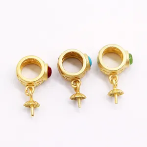 Three-piece gold-plated S925 silver DIY pendant clasps with colorful stone inlays