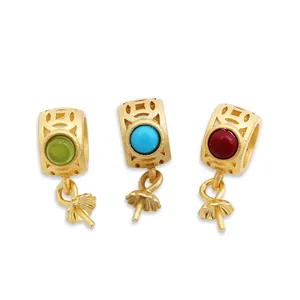 Gold hollow coin pattern pendants with turquoise and garnet beads for DIY jewelry making