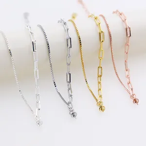 Bracelet chaîne box et trombone en argent S925 avec coupelles à perles en argent et doré